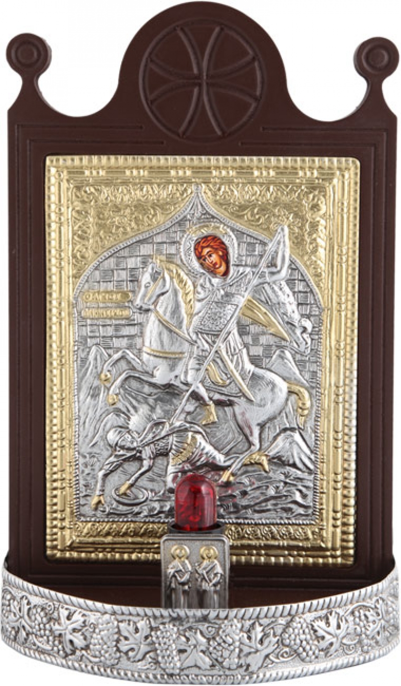 Εικόνα με φως "Άγιος Δημήτριος" με επικάλυψη από φύλλο ασήμι 925 και τοπικό επιχρύσωμα ΚΩΔ. 600 19x30