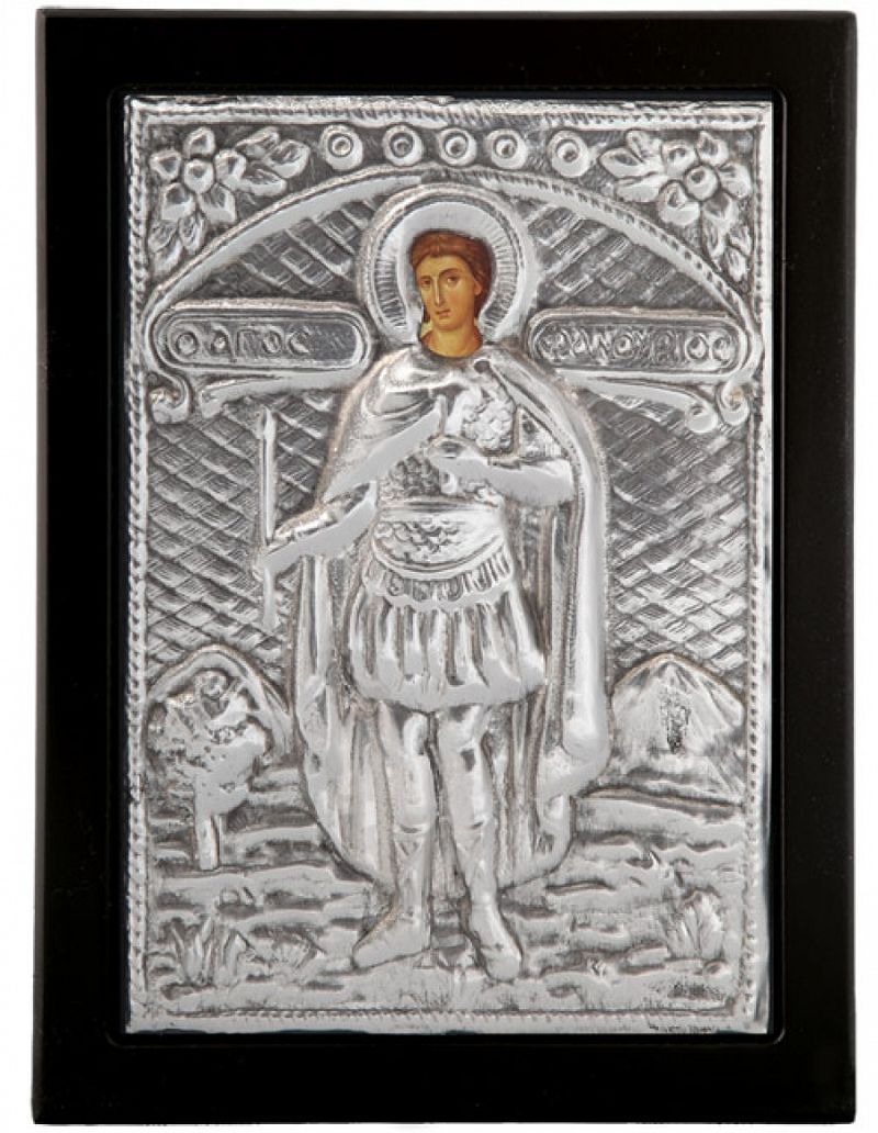 Εικόνα "Άγιος Φανούριος" σε μαύρο ξύλο με επικάλυψη από φύλλο ασήμι 925 ΚΩΔ. 104 19Χ24εκ.
