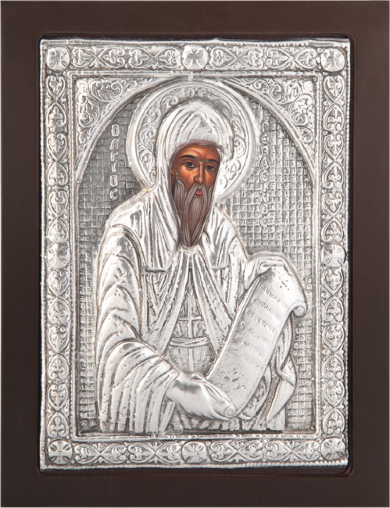 Εικόνα "Άγιος Γεράσιμος" σε μαύρο ξύλο με επικάλυψη από φύλλο ασήμι 925 ΚΩΔ. 104 19Χ24εκ.