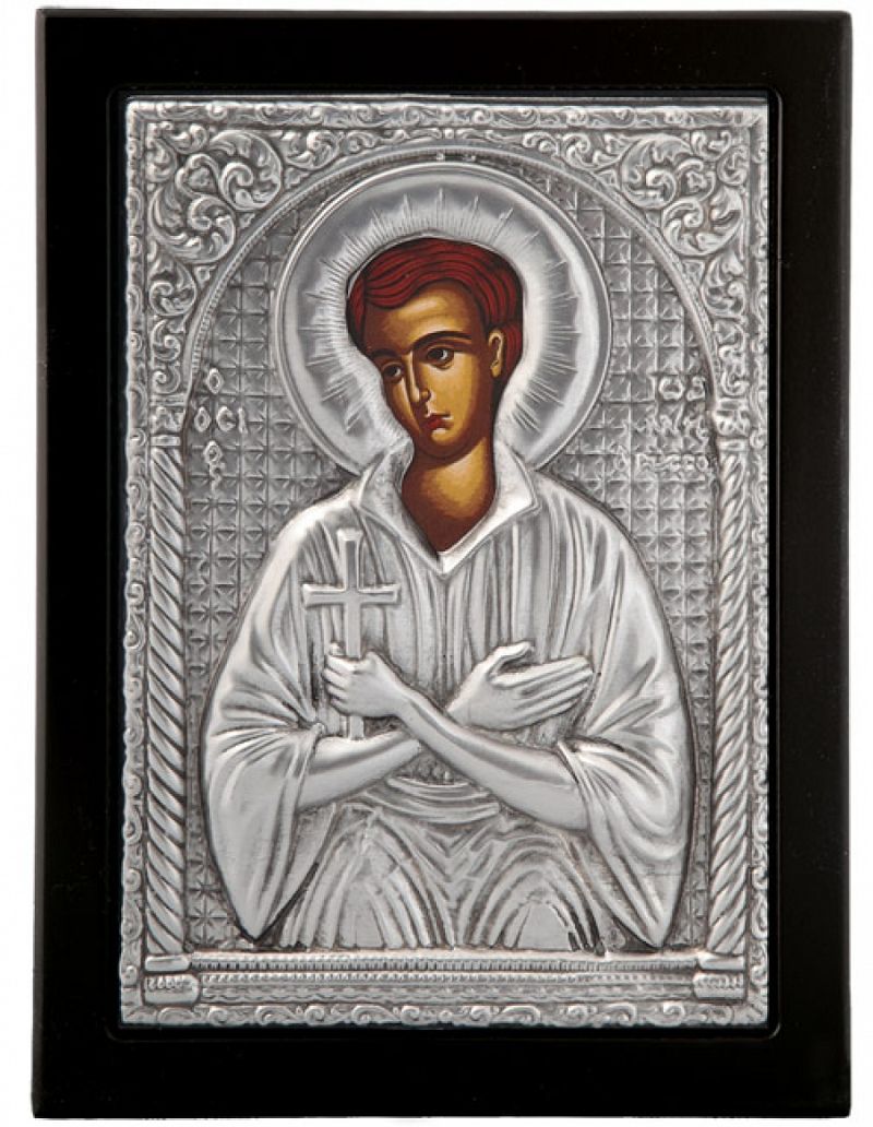 Εικόνα "Άγιος Ιωάννης ο Ρώσσος" σε μαύρο ξύλο με επικάλυψη από φύλλο ασήμι 925 ΚΩΔ. 104 19Χ24εκ.