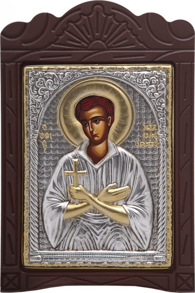 Ξυλόγλυπτο "Άγιος Ιωάννης ο Ρώσσος" με επικάλυψη από φύλλο ασήμι 925 ΚΩΔ. 203 15x23