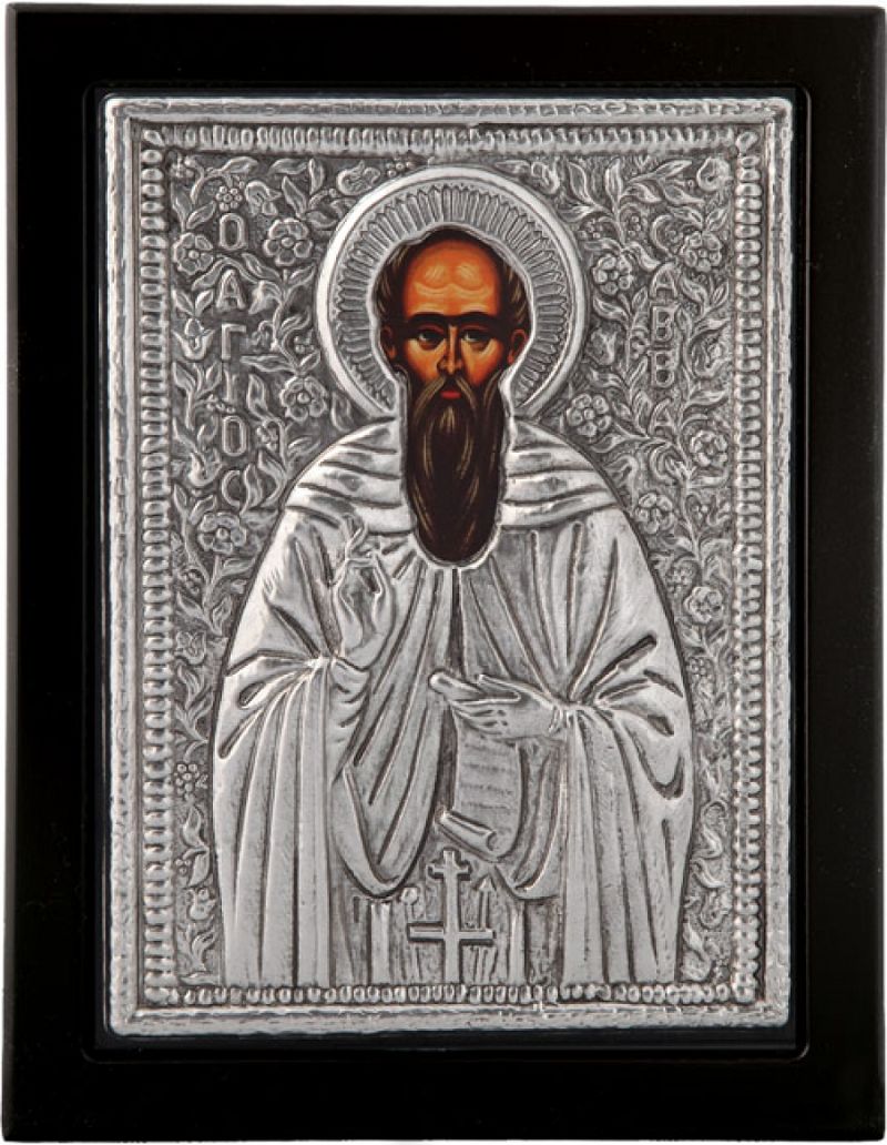 Εικόνα "Άγιος Σάββας" σε μαύρο ξύλο με επικάλυψη από φύλλο ασήμι 925 ΚΩΔ. 106 30Χ40εκ.