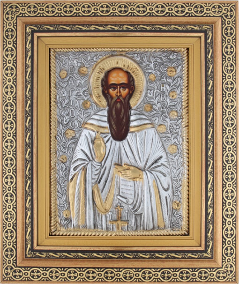 Εικόνα "Άγιος Σάββας" με επικάλυψη από φύλλο ασήμι 925 και τοπικό επιχρύσωμα ΚΩΔ. 800 40x50