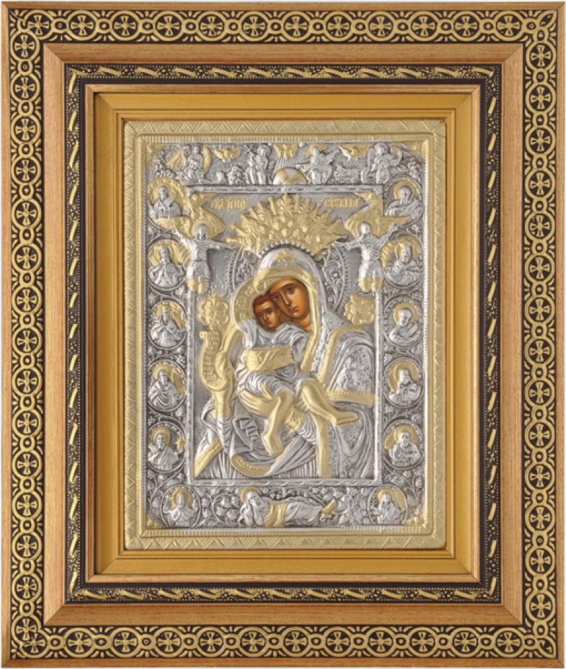 Εικόνα "Άξιον Εστί" με επικάλυψη από φύλλο ασήμι 925 και τοπικό επιχρύσωμα ΚΩΔ. 800 40x50