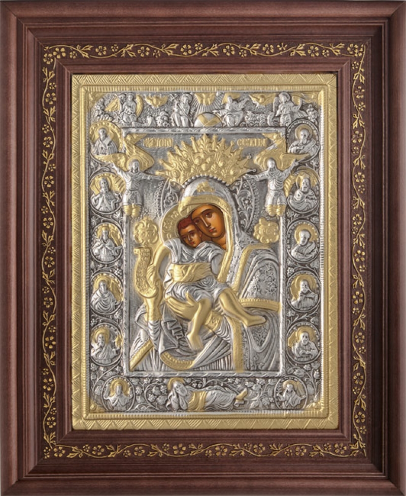 Εικόνα "Άξιον Εστί" με επικάλυψη από φύλλο ασήμι 925 και τοπικό επιχρύσωμα ΚΩΔ. 1000 35x43