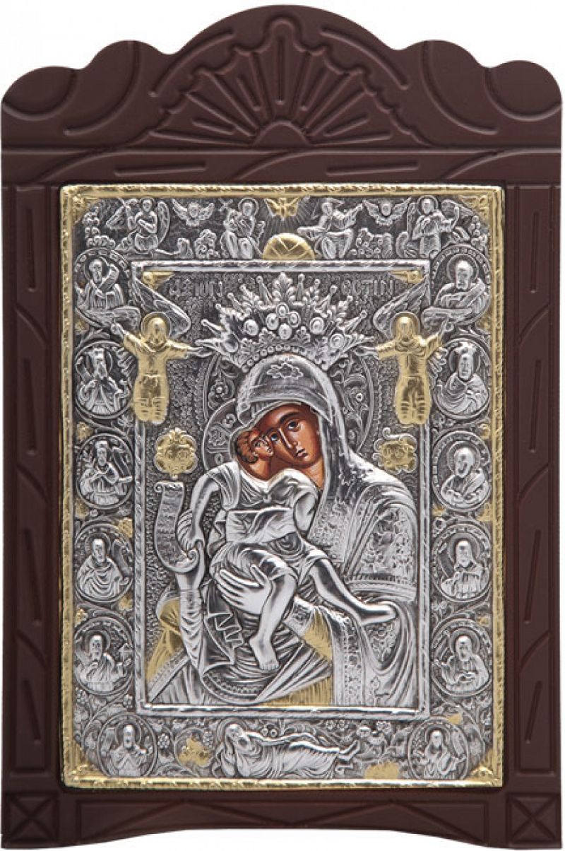 Ξυλόγλυπτο "Άξιον Εστί" με επικάλυψη από φύλλο ασήμι 925 και τοπικό επιχρύσωμα ΚΩΔ. 203 15x23