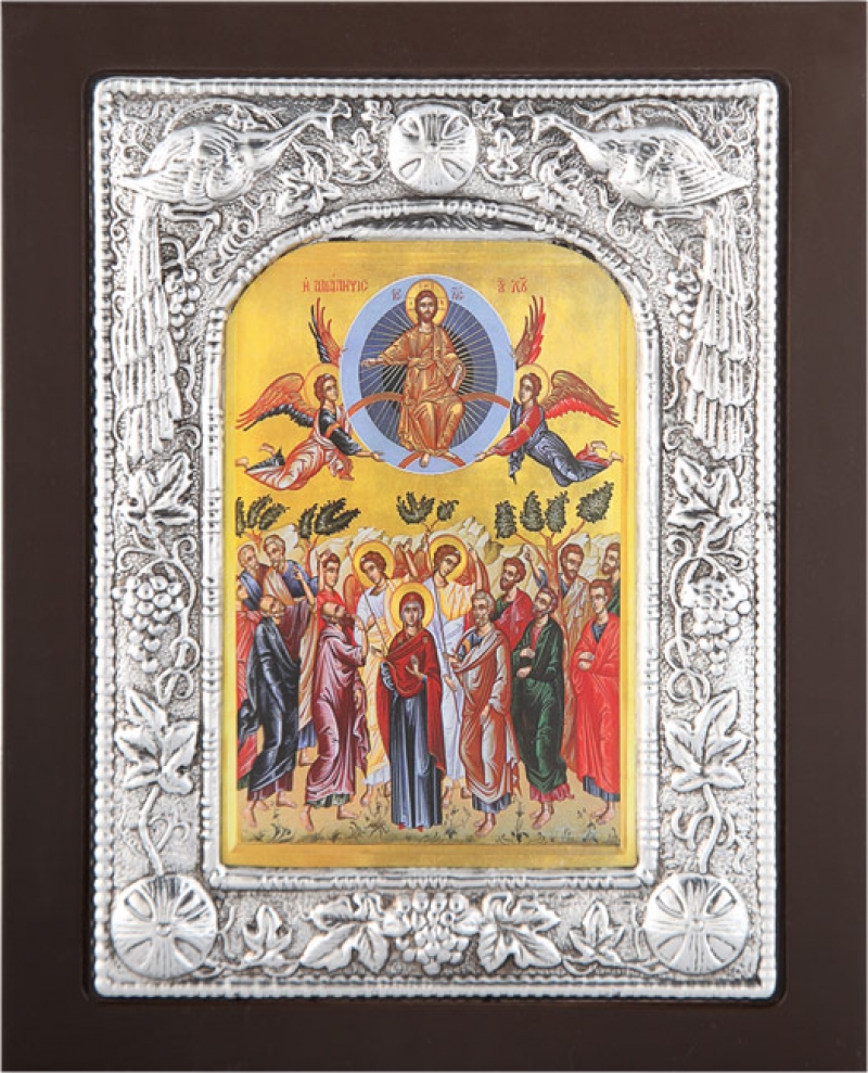 Εικόνα "Άνάληψη του Κυρίου" σε μαύρο ξύλο με επικάλυψη από φύλλο ασήμι 925 ΚΩΔ. 104 19Χ24εκ.