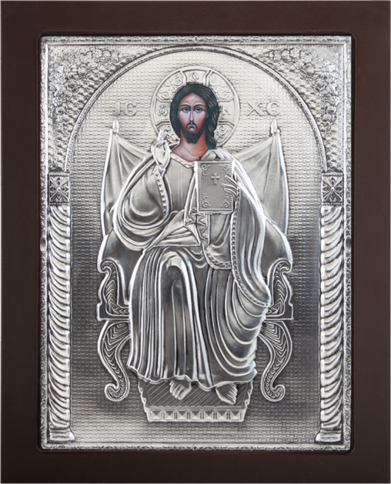 Εικόνα "Χριστός Ένθρονος" σε μαύρο ξύλο με επικάλυψη από φύλλο ασήμι 925 ΚΩΔ. 106 30Χ40εκ.