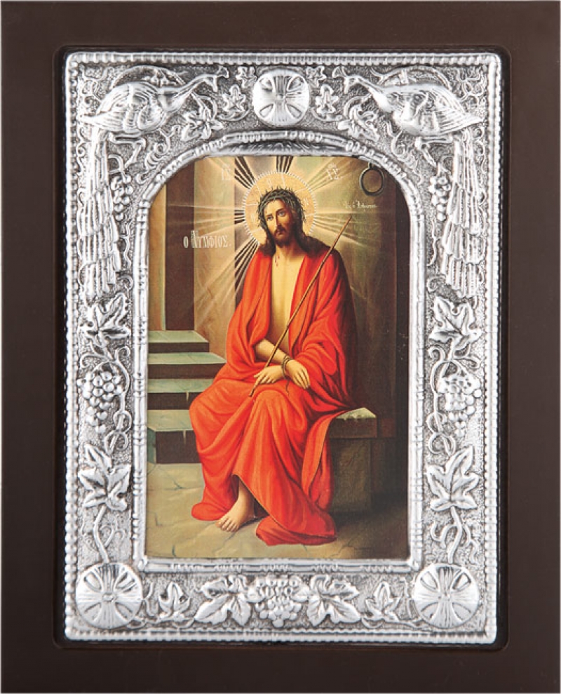Εικόνα "Χριστός Νυμφίος" σε μαύρο ξύλο με επικάλυψη από φύλλο ασήμι 925 ΚΩΔ. 102 10Χ12εκ.