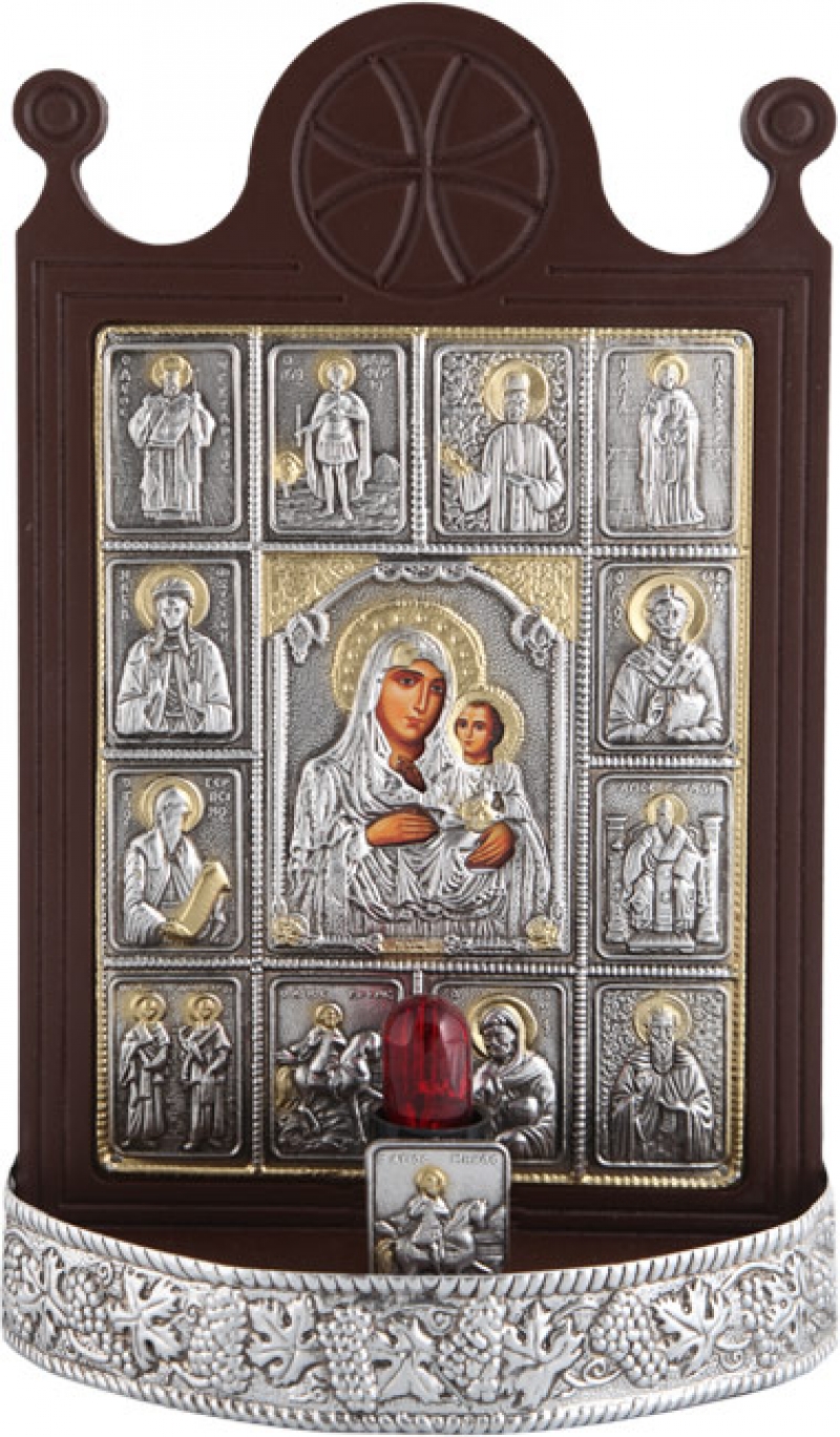 Εικόνα με φως "Εικονοστάσι Παναγία Ιεροσολυμίτισσα" με επικάλυψη από φύλλο ασήμι 925 και τοπικό επιχρύσωμα ΚΩΔ. 600 19x30