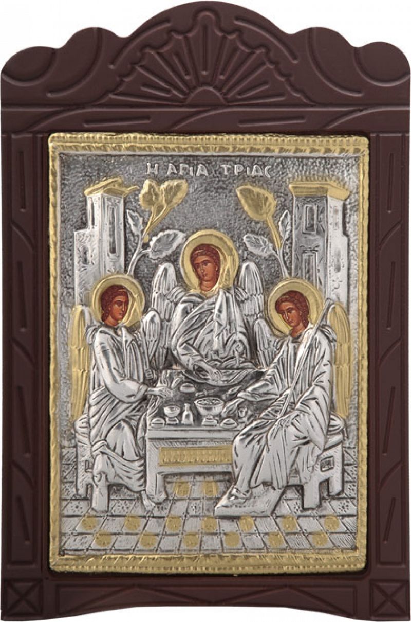 Ξυλόγλυπτο "Η Φιλοξενία του Αβραάμ" με επικάλυψη από φύλλο ασήμι 925 και τοπικό επιχρύσωμα ΚΩΔ. 203 15x23