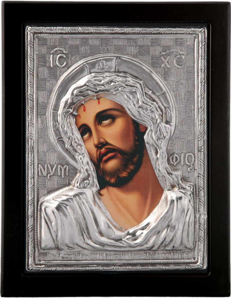 Εικόνα "Νυμφίος" σε μαύρο ξύλο με επικάλυψη από φύλλο ασήμι 925 ΚΩΔ. 102 10Χ12εκ.
