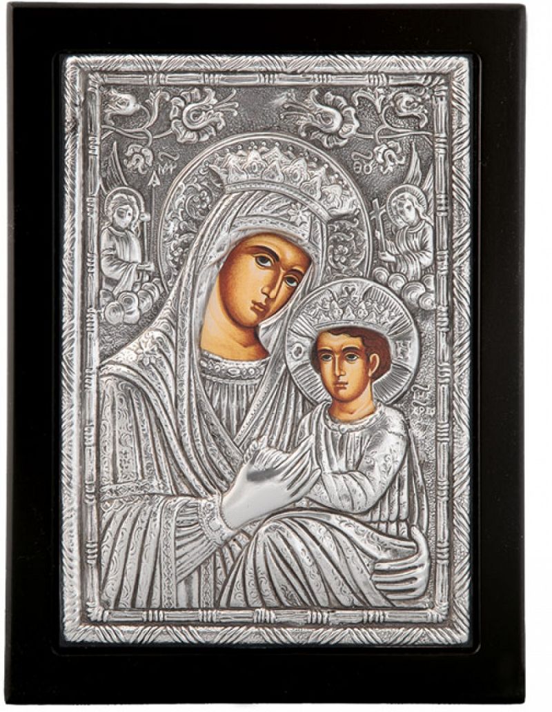 Εικόνα "Παναγία Αναγέννησης" σε μαύρο ξύλο με επικάλυψη από φύλλο ασήμι 925 ΚΩΔ. 104 19Χ24εκ.