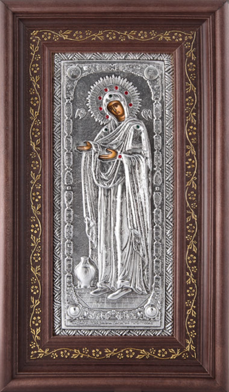 Εικόνα "Παναγία Γερόντισσα" με επικάλυψη από φύλλο ασήμι 925 ΚΩΔ. 1060 25x44