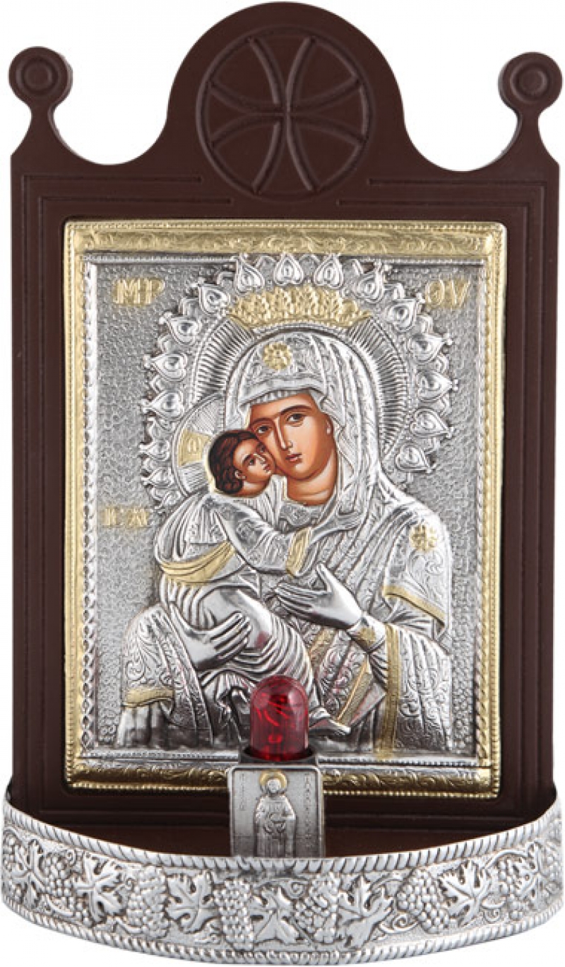 Εικόνα με φως "Παναγία Γλυκοφιλούσα" με επικάλυψη από φύλλο ασήμι 925 και τοπικό επιχρύσωμα ΚΩΔ. 600 19x30