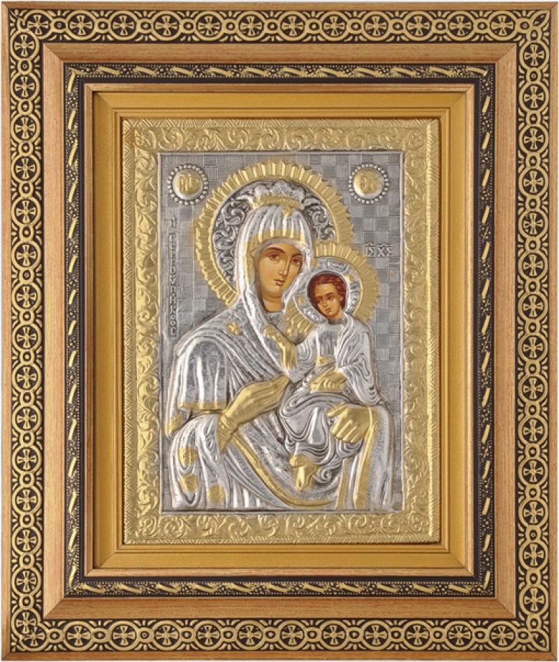 Εικόνα "Παναγία Γοργουπήκοος" με επικάλυψη από φύλλο ασήμι 925 και τοπικό επιχρύσωμα ΚΩΔ. 800 40x50