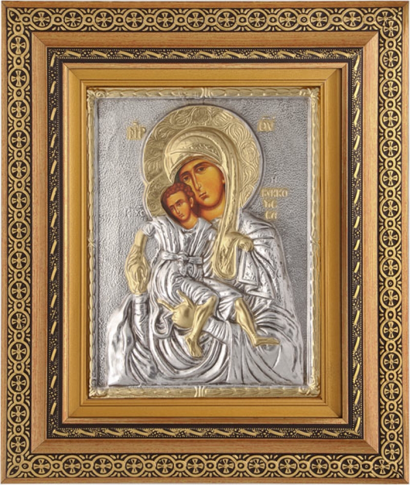 Εικόνα "Παναγία του Κύκκου" με επικάλυψη από φύλλο ασήμι 925 και τοπικό επιχρύσωμα ΚΩΔ. 800 40x50