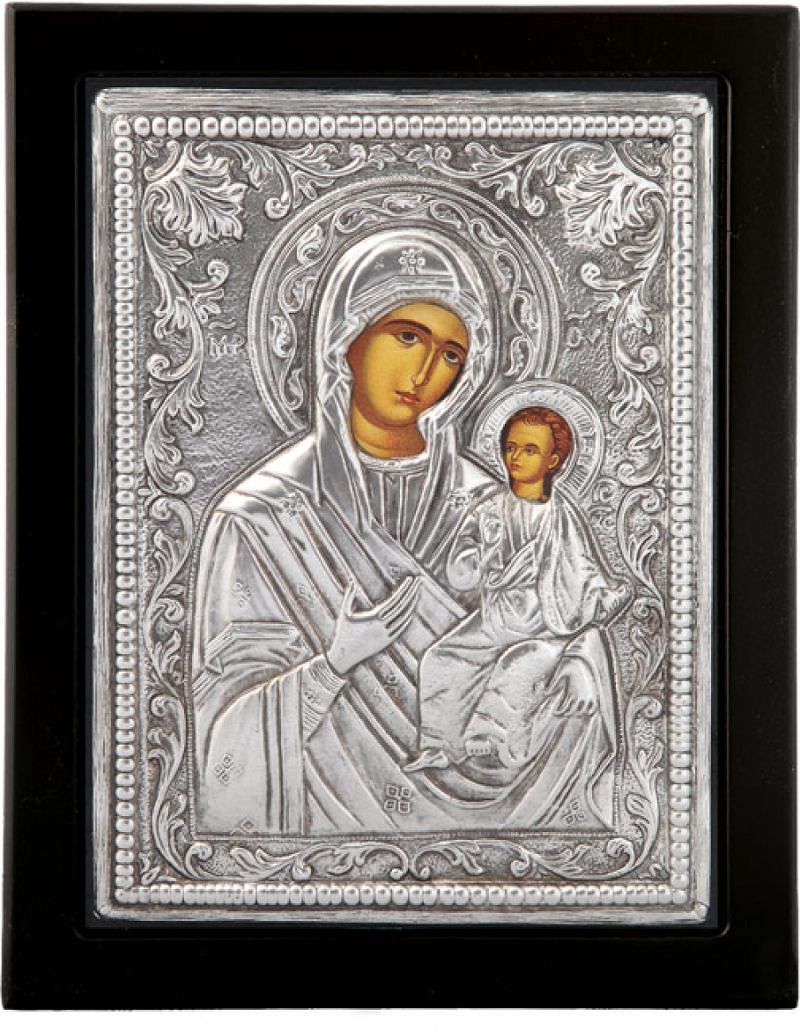 Εικόνα "Παναγία Οδηγήτρια" σε μαύρο ξύλο με επικάλυψη από φύλλο ασήμι 925 ΚΩΔ. 103 15Χ18εκ.