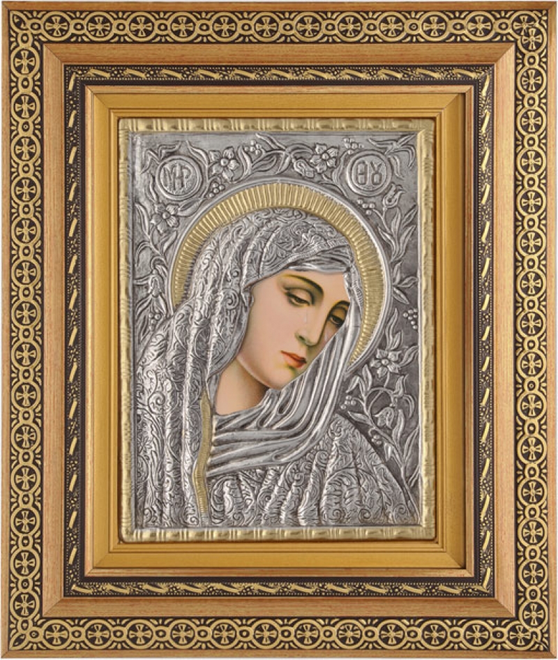 Εικόνα "Παναγία Θλιμμένη" με επικάλυψη από φύλλο ασήμι 925 και τοπικό επιχρύσωμα ΚΩΔ. 800 40x50