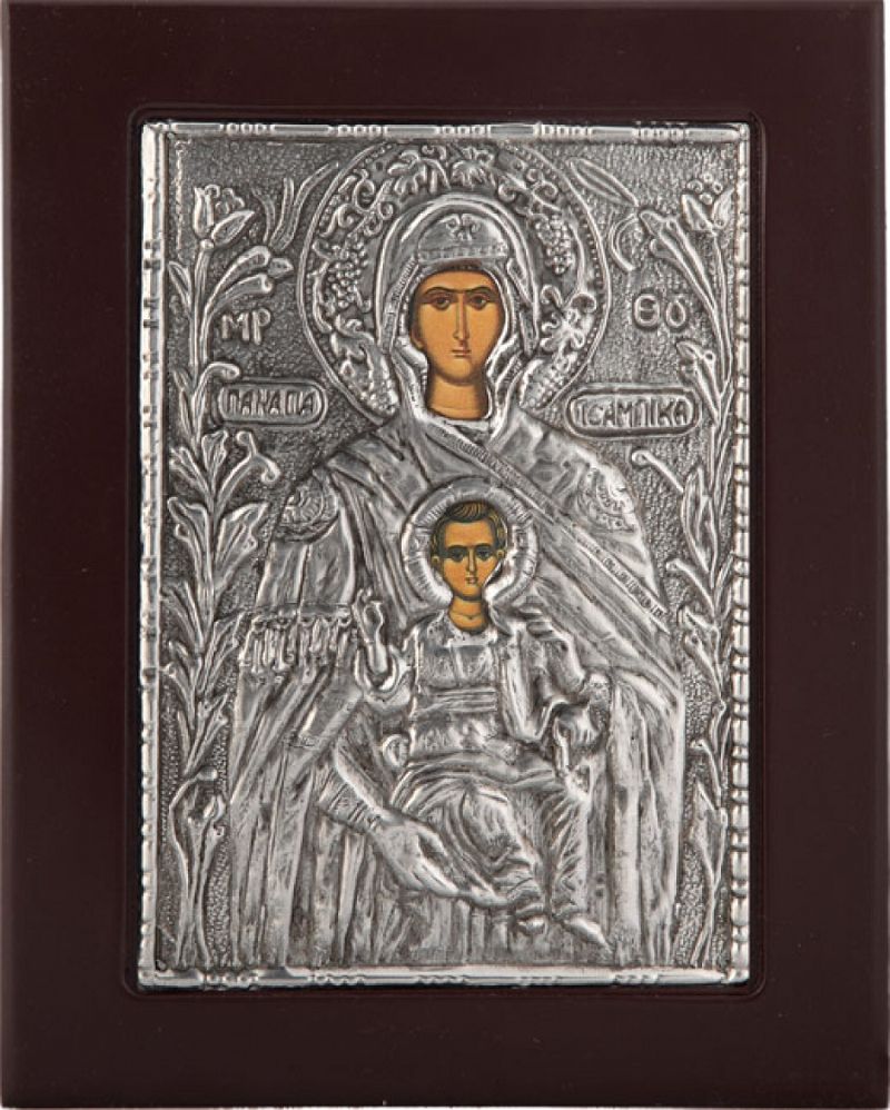 Εικόνα "Παναγία Τσαμπίκα" σε μαύρο ξύλο με επικάλυψη από φύλλο ασήμι 925 ΚΩΔ. 106 30Χ40εκ.