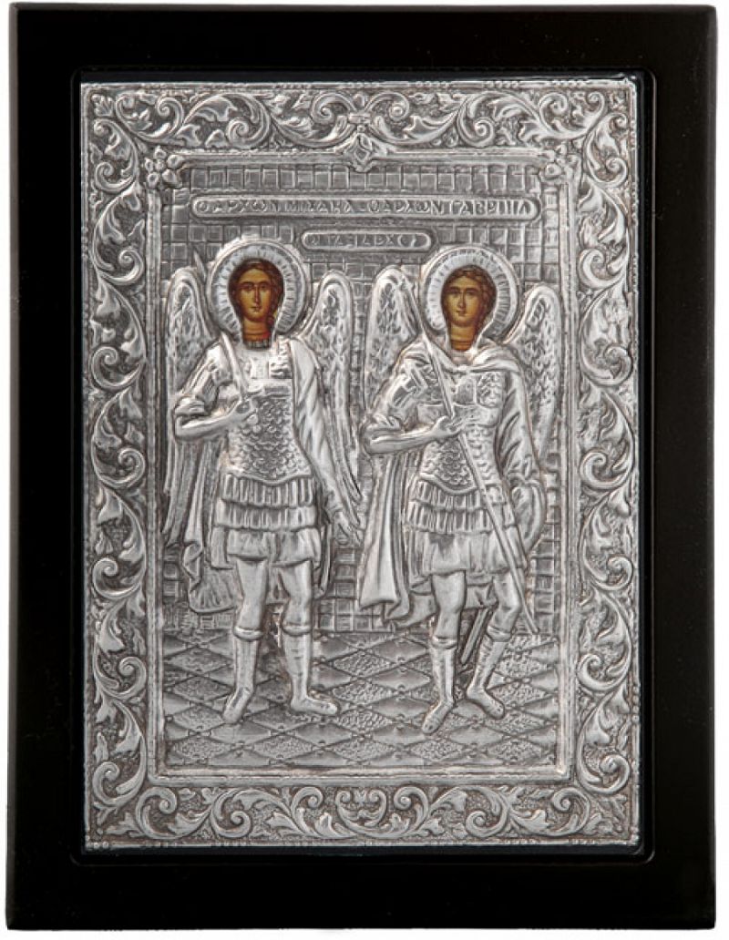 Εικόνα "Ταξιάρχες" σε μαύρο ξύλο με επικάλυψη από φύλλο ασήμι 925 ΚΩΔ. 103 15Χ18εκ.
