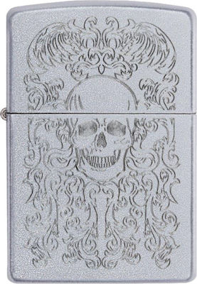 Zippo Engrave Skull Satin Chrome Auto 49571