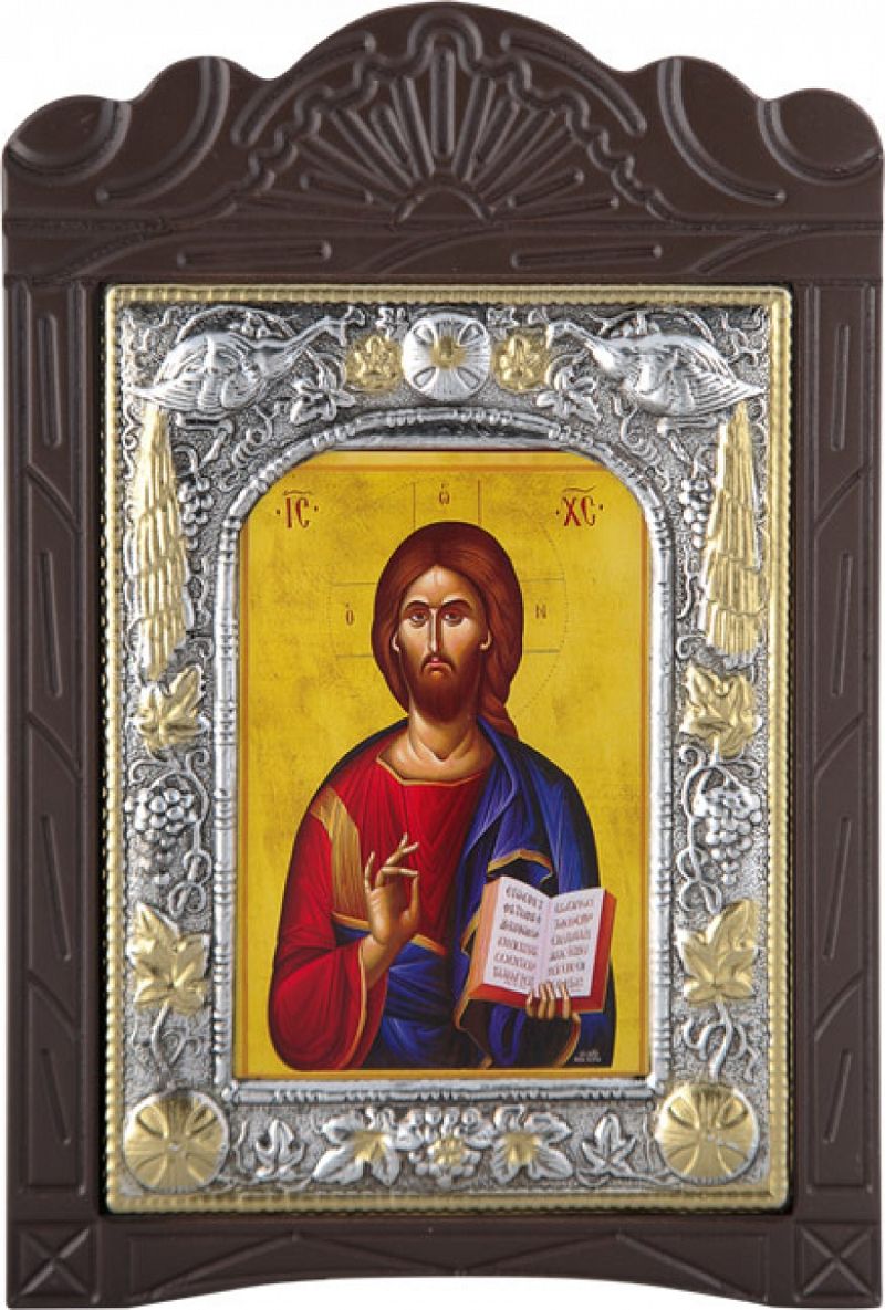 Ξυλόγλυπτο "Χριστός Ευλογών" με επικάλυψη από φύλλο ασήμι 925 και τοπικό επιχρύσωμα ΚΩΔ. 203 15x23