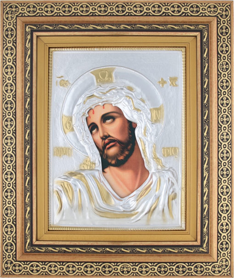 Εικόνα "Χριστός Νυμφίος" με επικάλυψη από φύλλο ασήμι 925 και τοπικό επιχρύσωμα ΚΩΔ. 800 40x50