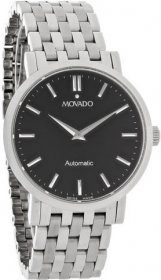 Movado Mens Black Dial Stainless Steel Bracelet Swiss Automatic Watch 0605152