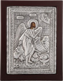 Εικόνα "Άγιος Ιωάννης ο Πρόδρομος" σε μαύρο ξύλο με επικάλυψη από φύλλο ασήμι 925 ΚΩΔ. 106 30Χ40εκ.