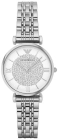 Armani White Crystal Pave Dial Stainless Steel Ladies Watch AR1925