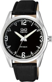 Q&Q Superior Black Leather Strap C20A008PY