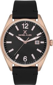 Daniel Klein Black Leather Strap Mens watch DK.1.13666-3