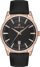 Daniel Klein Black Leather Strap Mens watch DK.1.13669-5