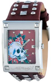 Ed Hardy Lucy Skull Rose Brown Leather Strap LU-SR