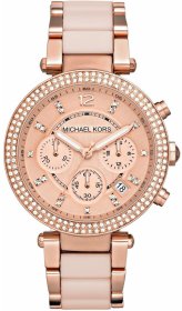 MICHAEL KORS Parker Chronograph Rose Gold Plated Stainless Steel And Tortoise Bracelet Ladies Watch-MK5896