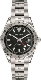 Versace Men's V11020015 HELLENYIUM GMT Luminous Black Dial Stainless Steel Watch