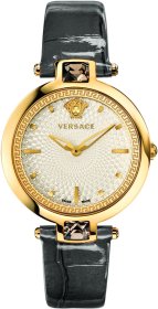 Versace Olympo Gold IP Grey Calfskin Strap White Dial Watch VAN060016