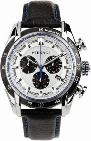 Versace Men's  V-Ray Stainless Steel Watch Black Leather Band VDB010014