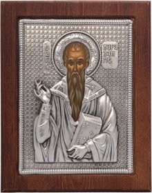Εικόνα σε φυσικό ξύλο "Άγιος Χαράλαμπος" με επικάλυψη από φύλλο ασήμι 925 ΚΩΔ. 704 19x24