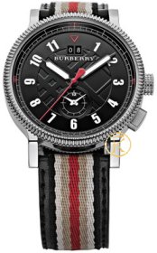BURBERRY Mens Black Dual Time With Striped Leather Strap BU7680