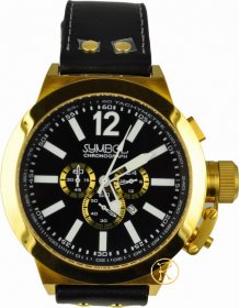 SYMBOL Chronograph Black Leather Strap SY-79011-GB-Y-W-B