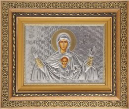 Εικόνα "Η Πλατυτέρα των Ουρανών" με επικάλυψη από φύλλο ασήμι 925 και τοπικό επιχρύσωμα ΚΩΔ. 801 32x38