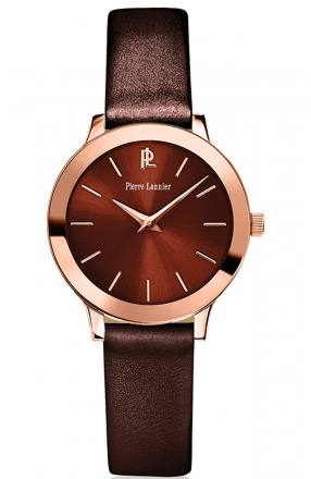 PIERRE LANNIER Ladies Rose Gold Brown Leather Strap 023K944