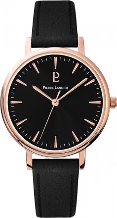 PIERRE LANNIER Rose Gold Black Leather Strap 092L933
