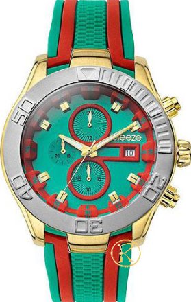 Breeze ρολόι Milkshake Stripes Gold Chrono Green Red Rubber Strap 110081.11