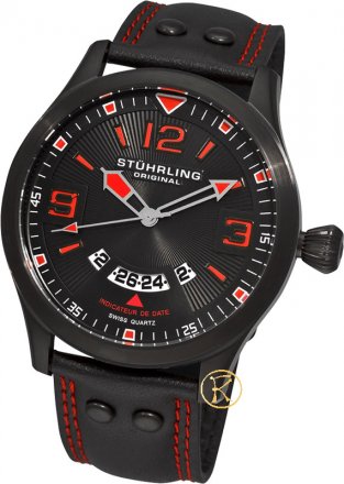 Stuhrling  Black Eagle Swiss Pilot Date Mens Watch 141A.335564