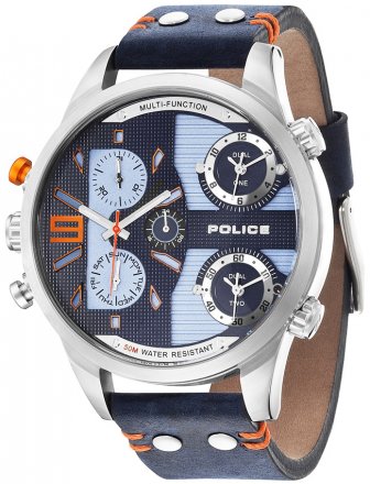 POLICE Copperhead Multifunction Blue Leather Strap 14374JS-03