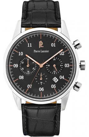 PIERRE LANNIER Black Leather Chronograph 223D183