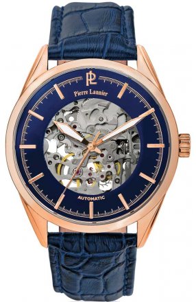 PIERRE LANNIER Automatic Rose Gold Blue Leather Strap 307C066